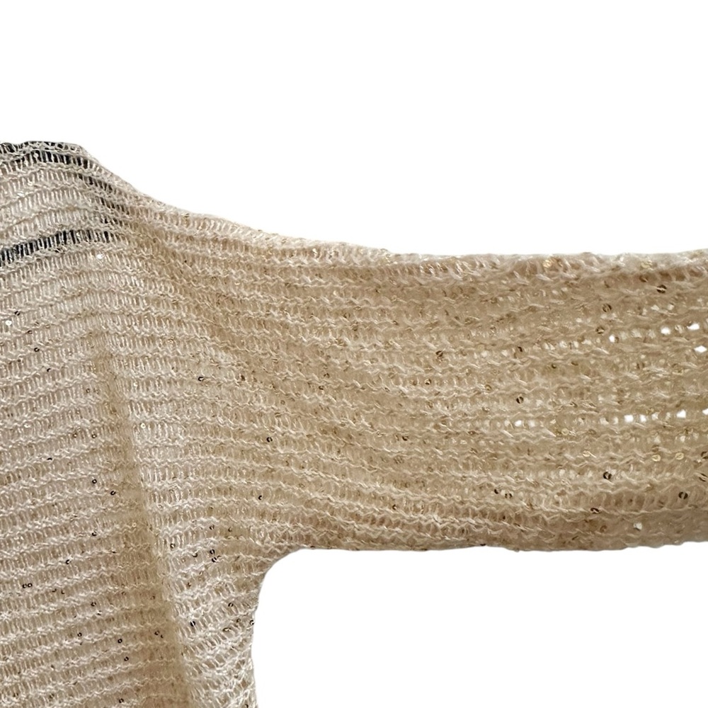 Ann Taylor Cream Sheer Knit Sweater w/ Gold Embellishments in Women’s Medium - Picture 4 of 8